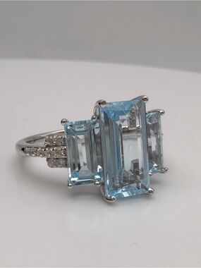 6.2cts Baguette Cut Sky Blue Topaz Ring Three Stone Size 8 or 9